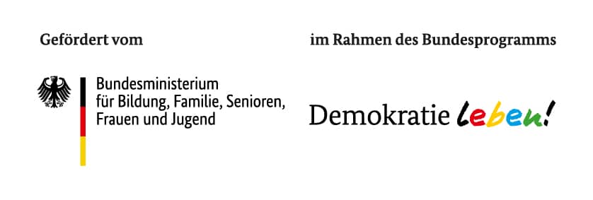 Logo des Bundesministeriums für Bildung, Familie, Senioren, Frauen und Jugend, sowie des Förderlogos Demokratie Leben