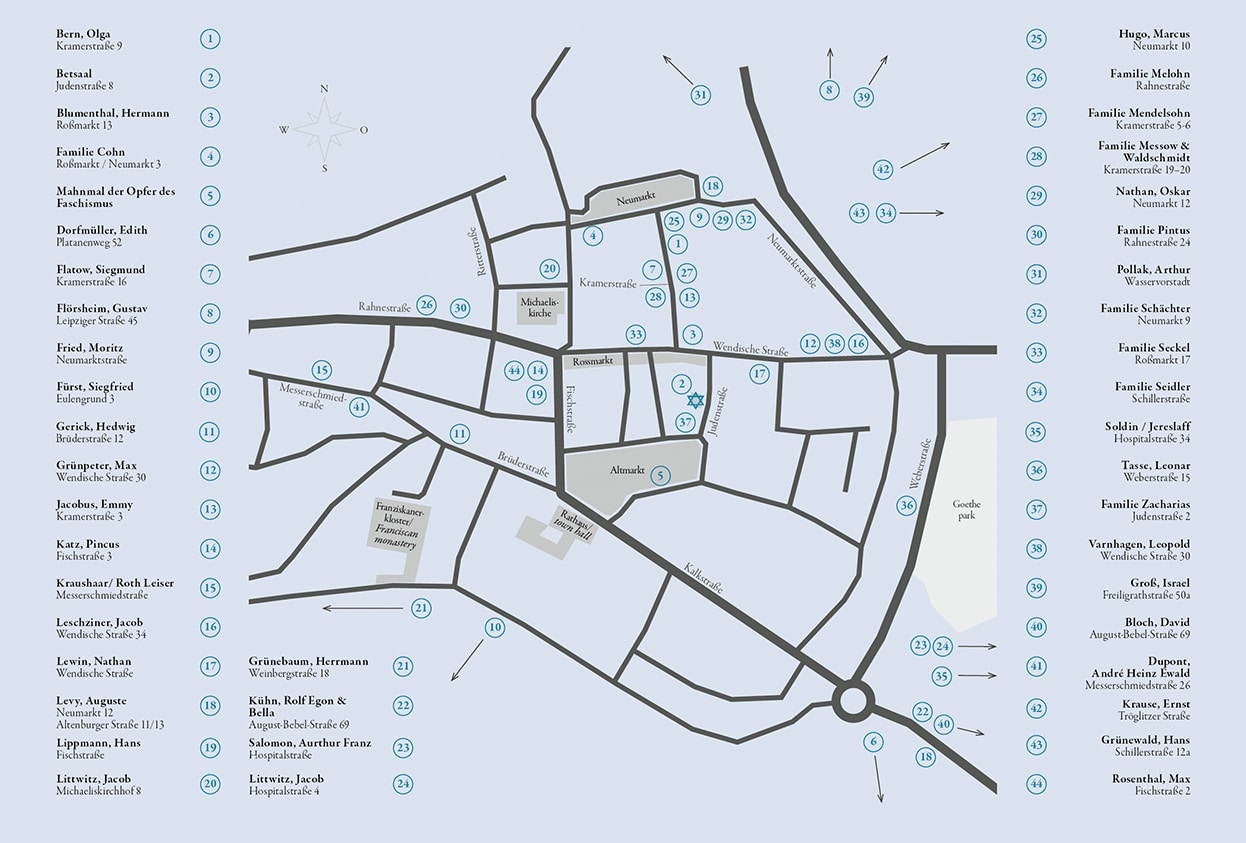 Carte du dépliant Traces juives à Zeitz