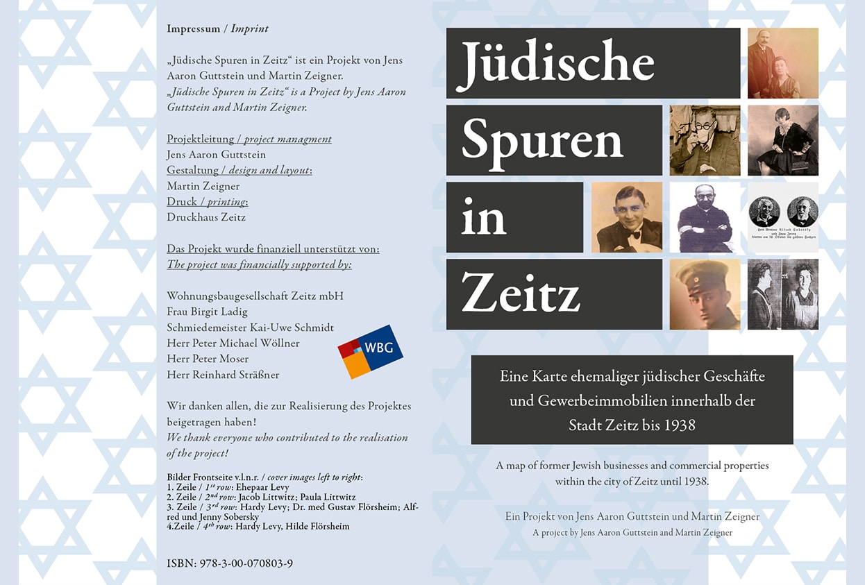 Recto et verso du dépliant Traces juives à Zeitz