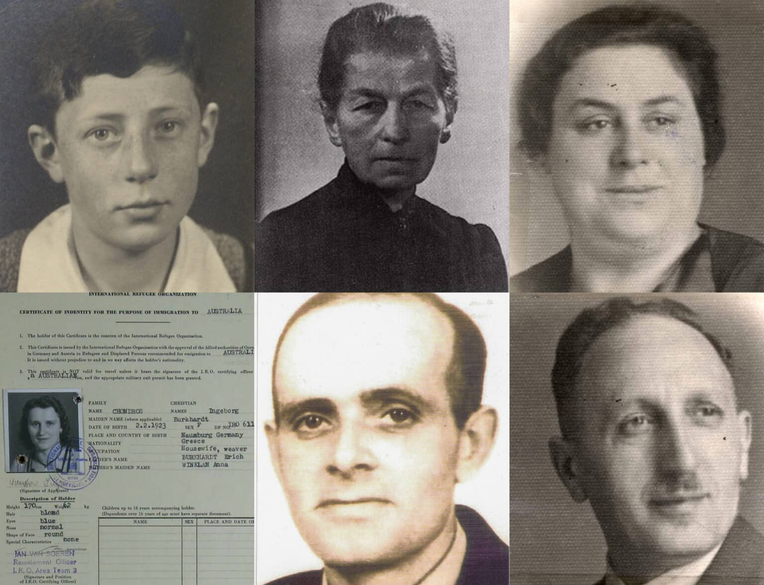 Collage von Porträtbildern von Opfern der Shoah